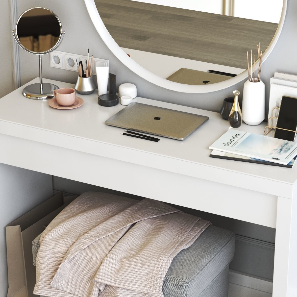 MALM Dressing Table with LANGESUND Mirror  3D model_5