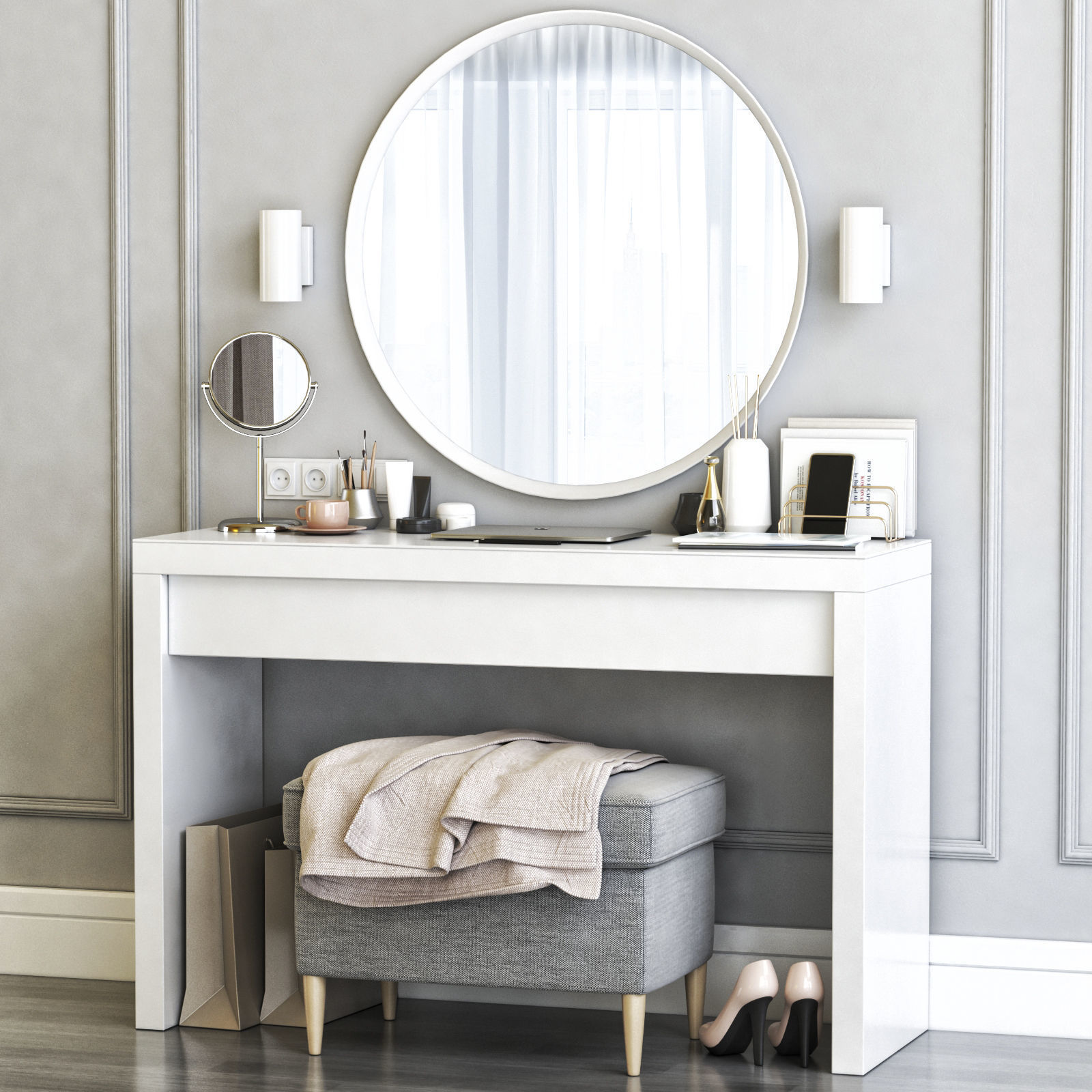 MALM Dressing Table with LANGESUND Mirror  3D model_3