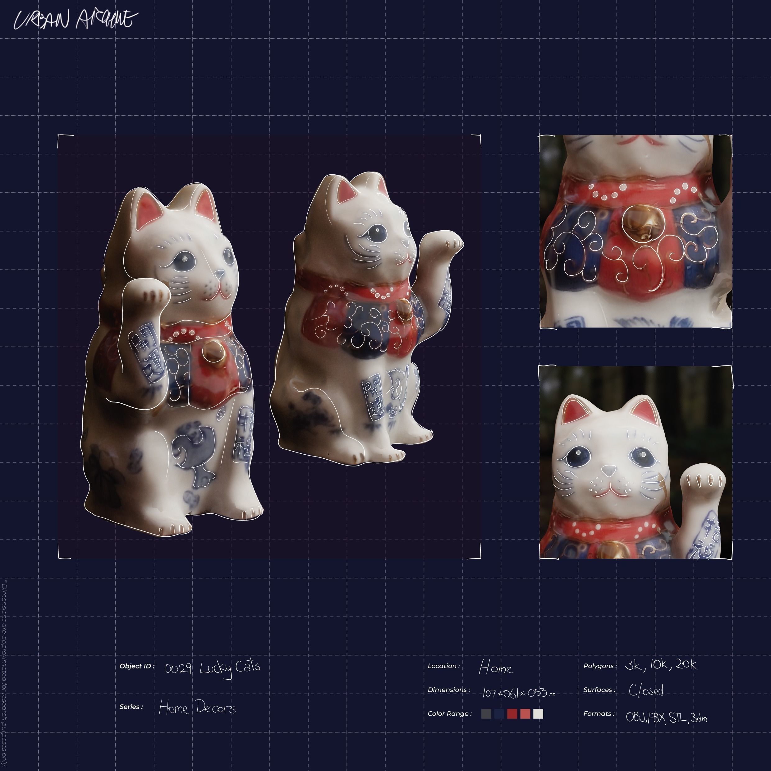Photoscan 3D asset - Maneki Neko Lucky Cats Low-poly 3D model_2
