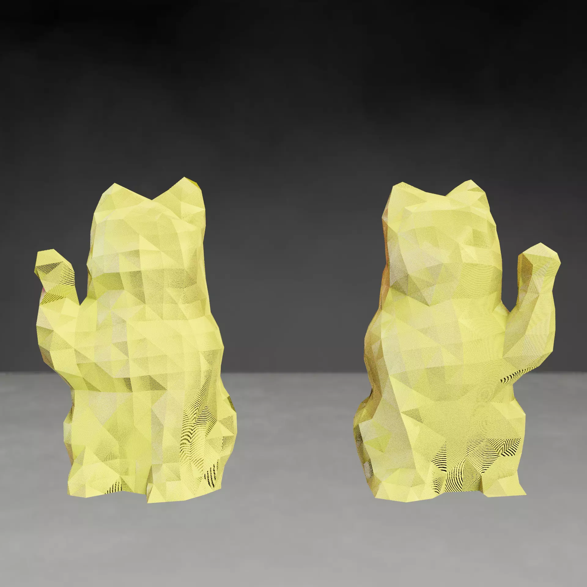 Photoscanned Maneki Neko Lucky Cats low poly 3D print model