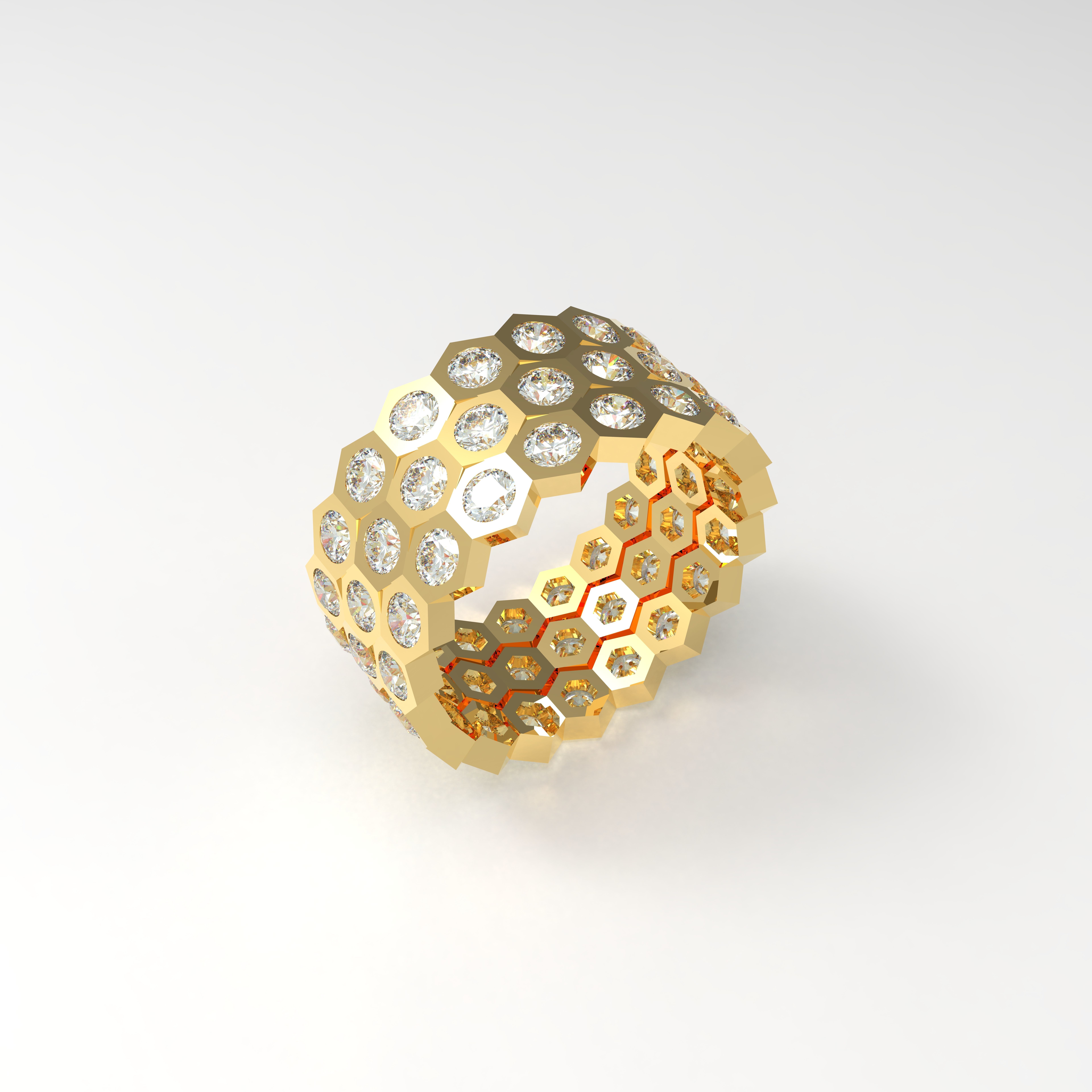 Model 120 Honeycomb Pave Diamond Ring EU Size 3D print model_3