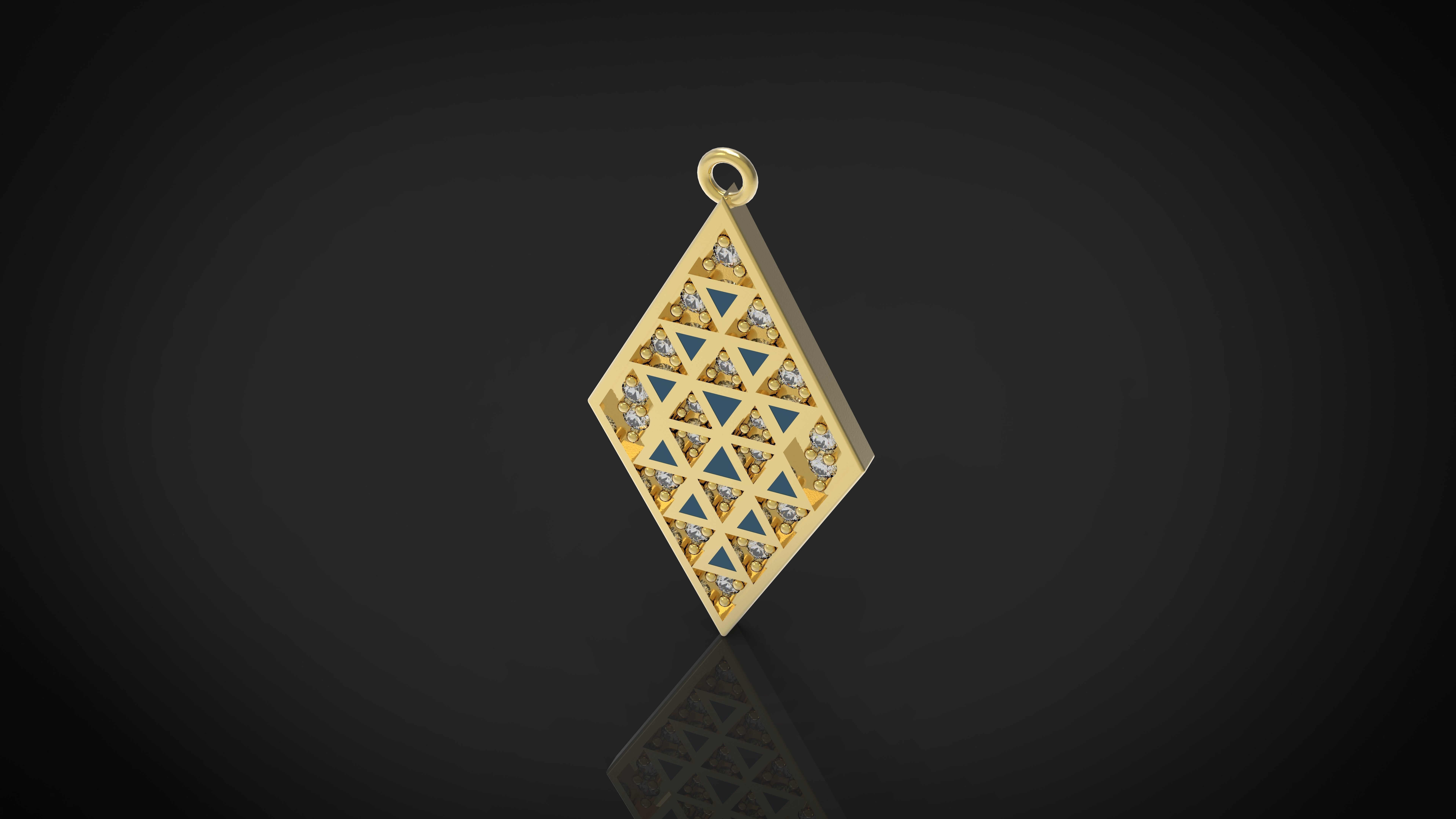 Model 123 Enamel Triangle Necklace With Diamonds 3D print model_2