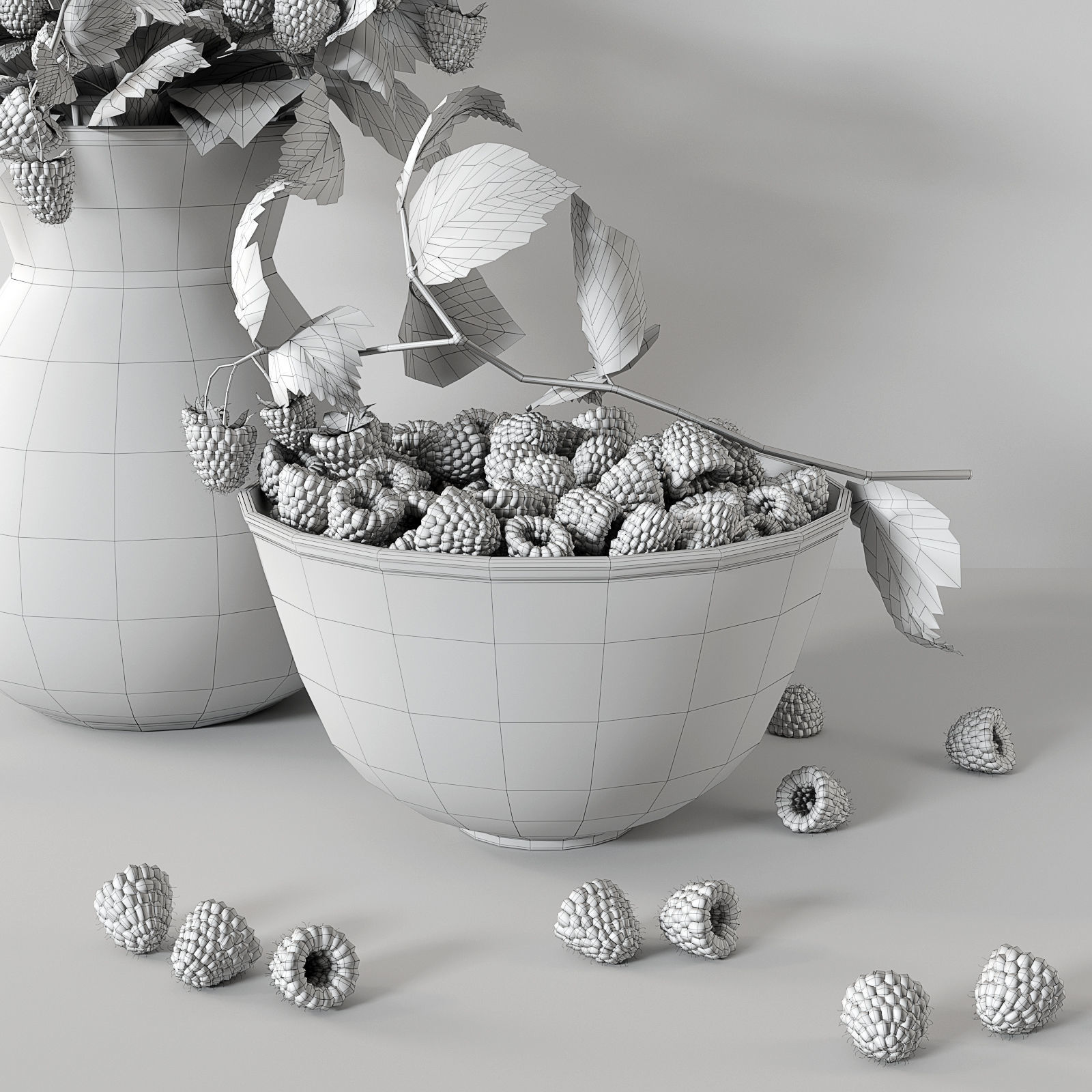 Raspberries bouquet 3D model_4