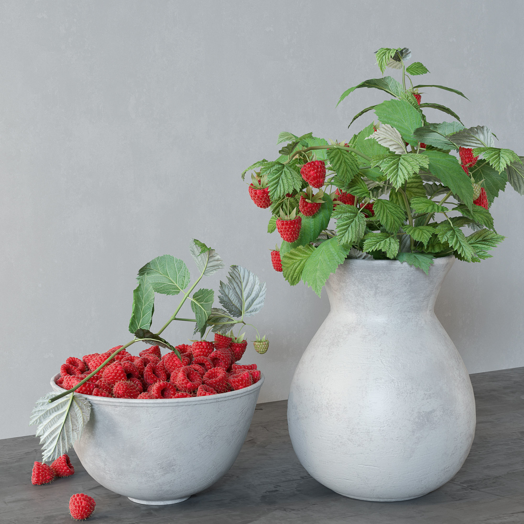 Raspberries bouquet 3D model_3