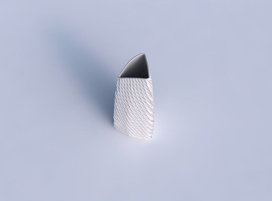 Vase curved tipping triangle with twisted diagonal grid dents 3D print model_1
