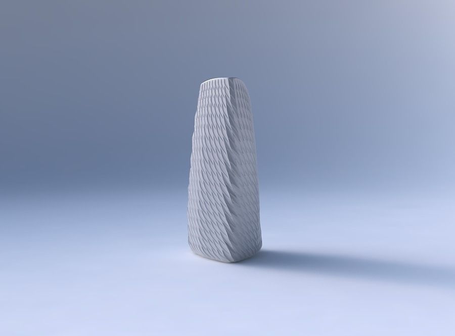 Vase curved tipping triangle with twisted diagonal grid dents 3D print model_4