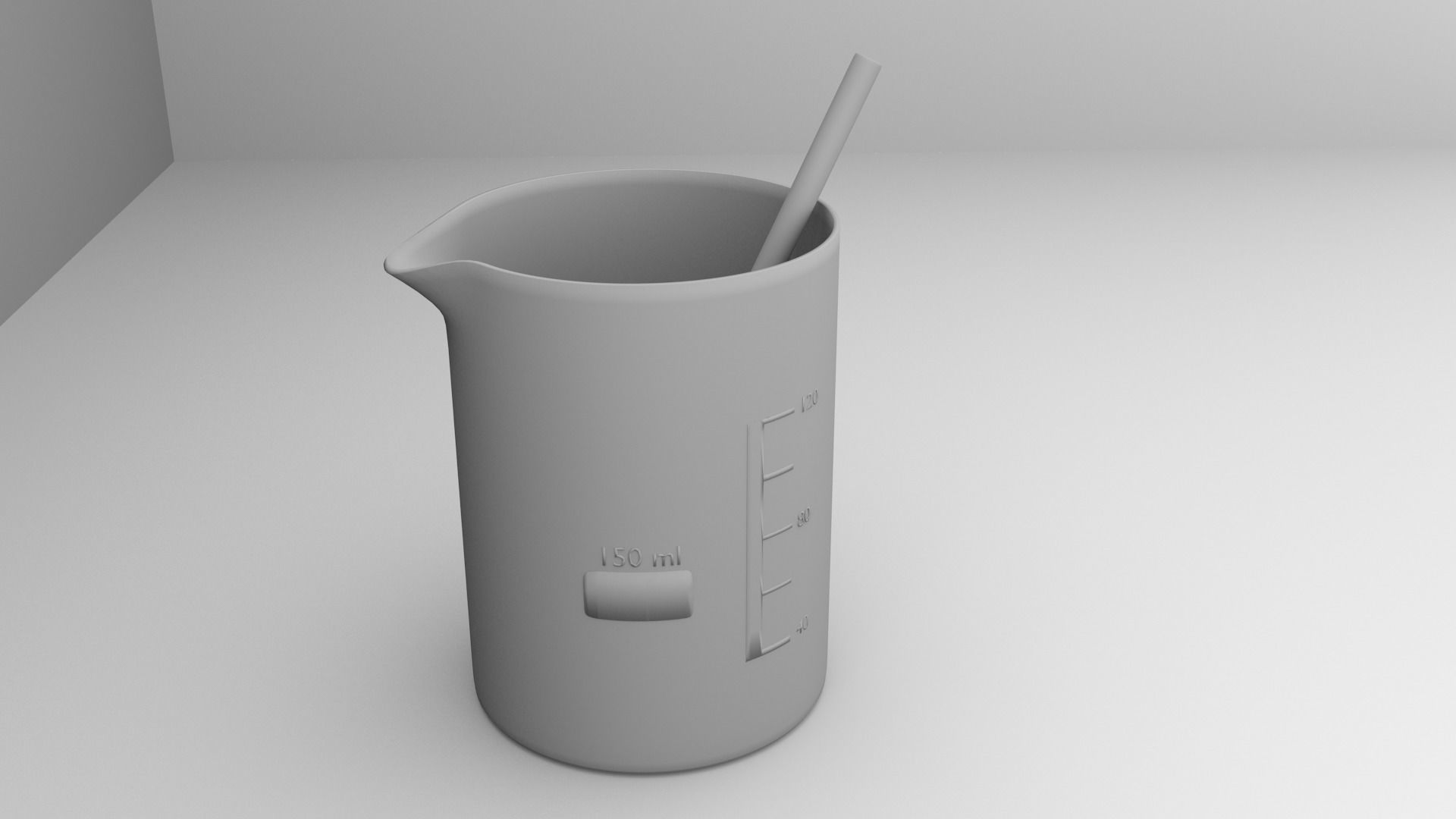 150 ml Glass Beaker with Rod 3D model_4