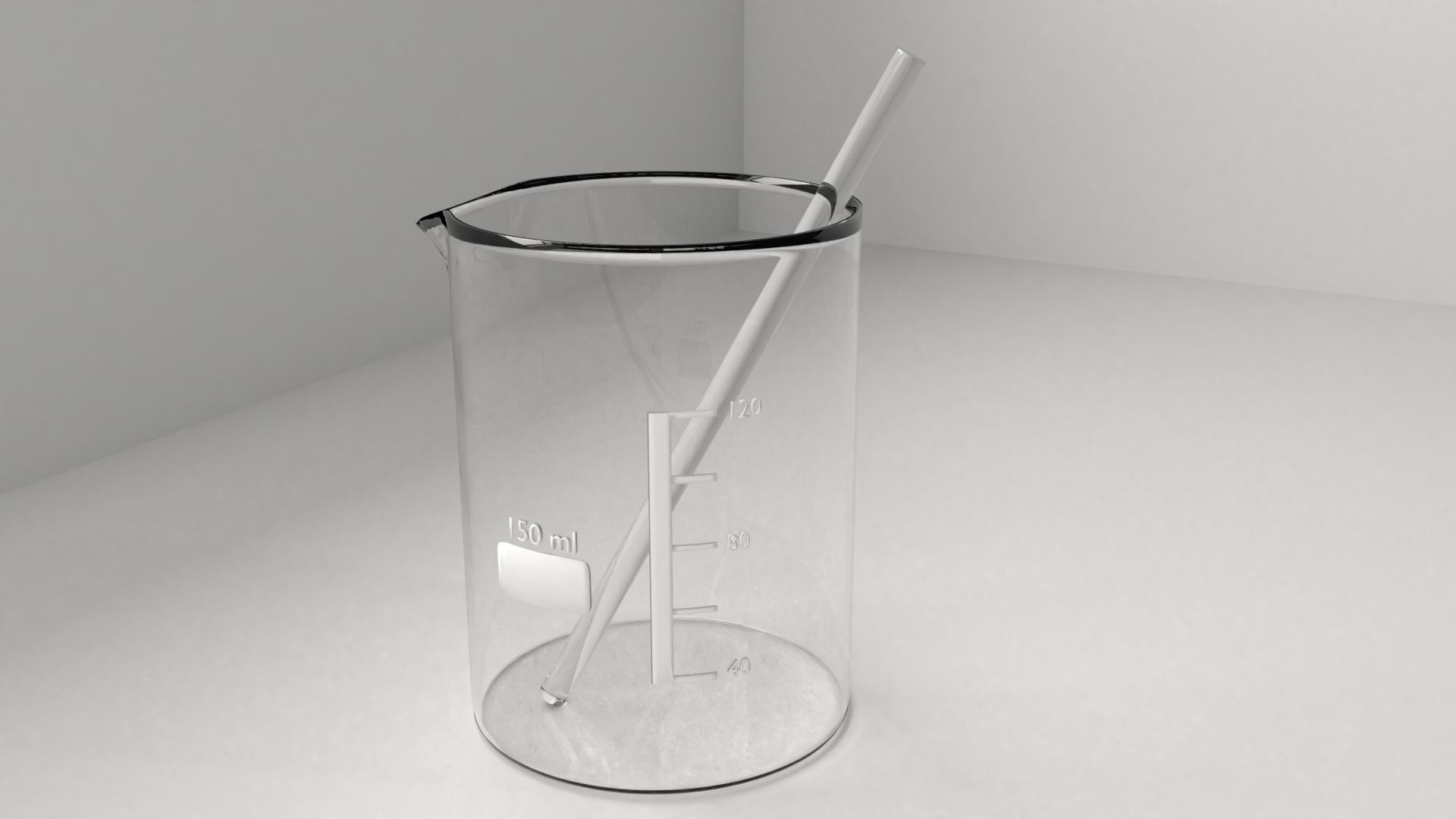 150 ml Glass Beaker with Rod 3D model_1