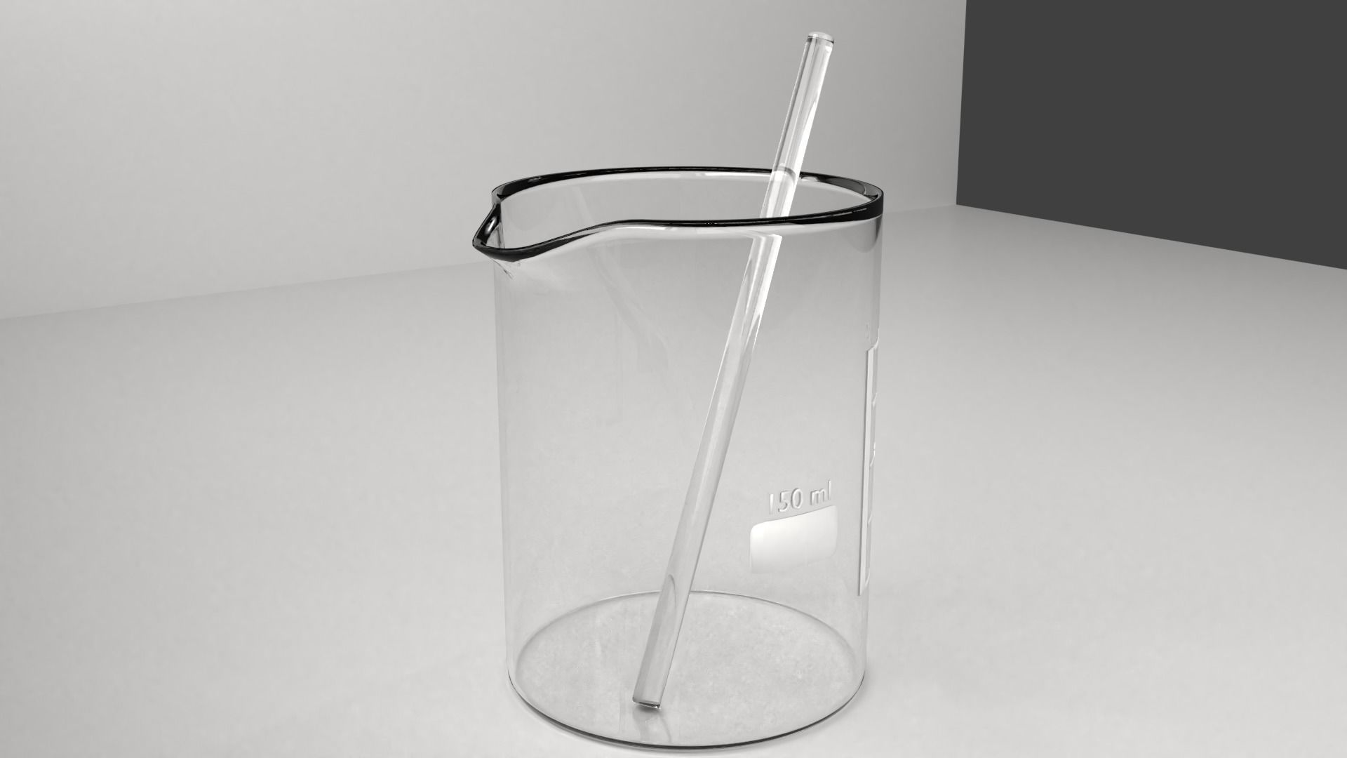 150 ml Glass Beaker with Rod 3D model_2