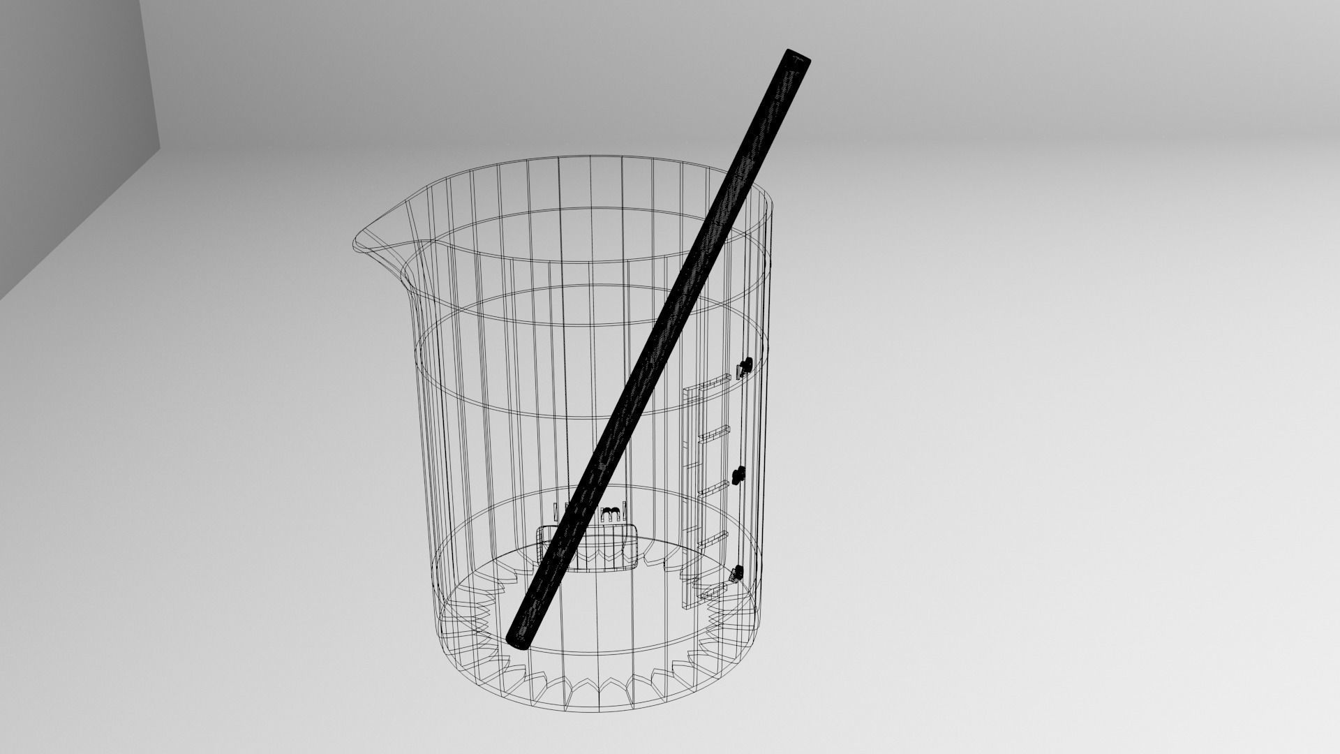 150 ml Glass Beaker with Rod 3D model_5