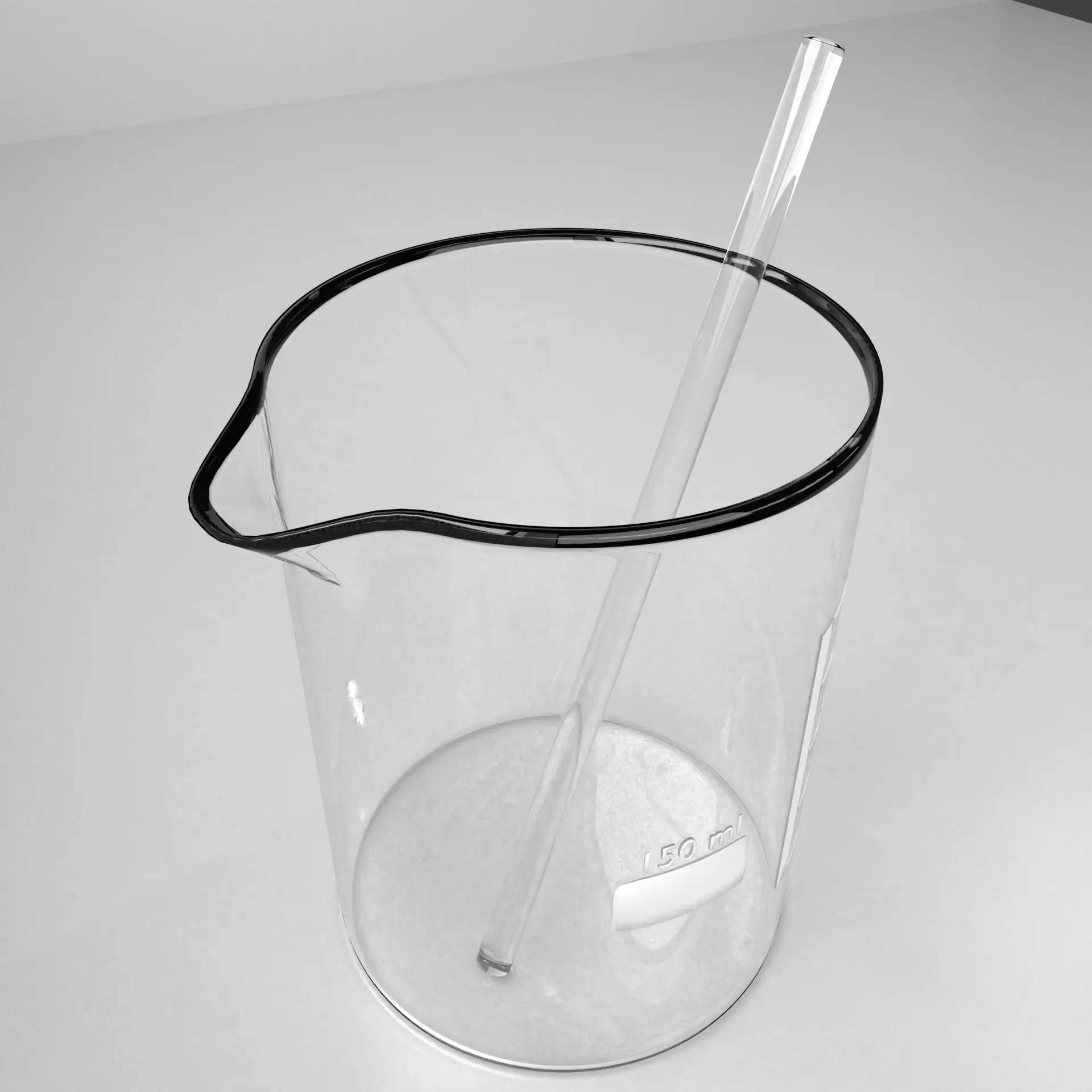 150 ml Glass Beaker with Rod 3D model_0