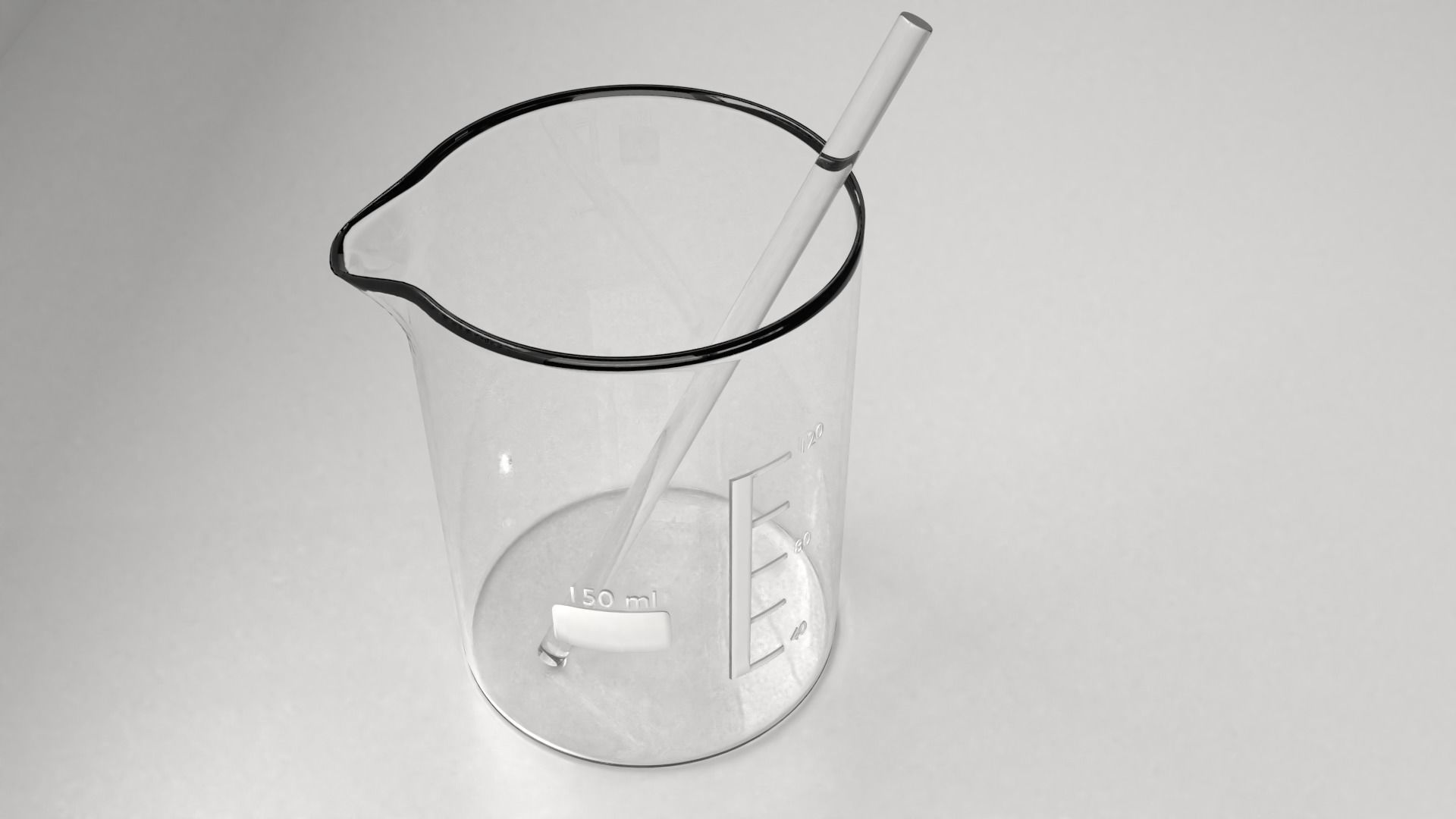 150 ml Glass Beaker with Rod 3D model_3