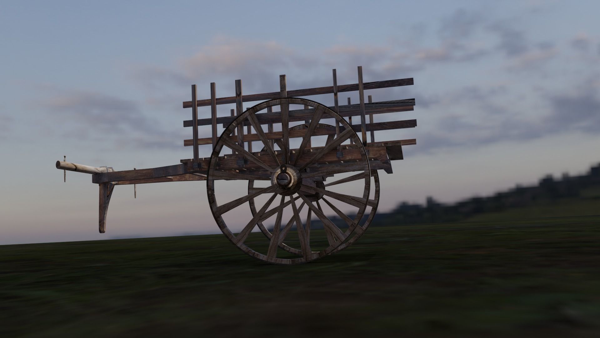 Bullock cart -ancient hand made  3D model_3