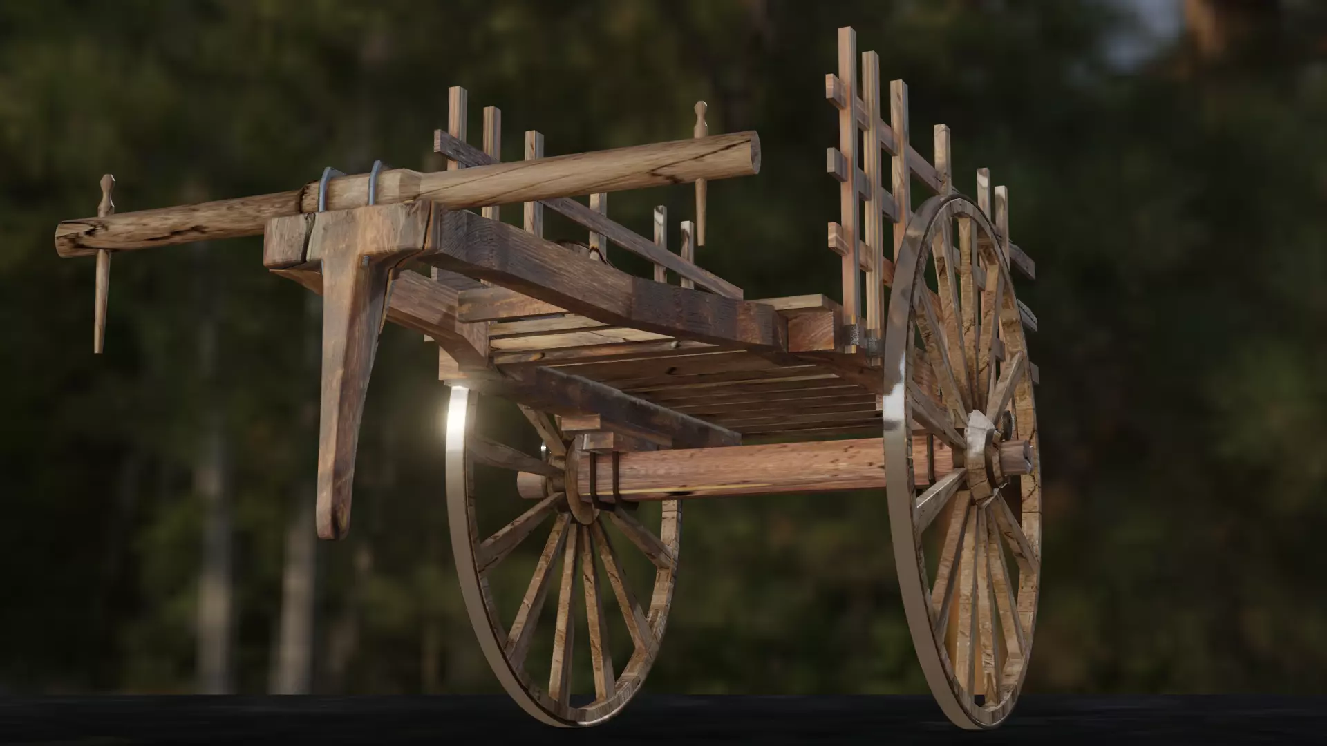 Bullock cart -ancient hand made  3D model_0