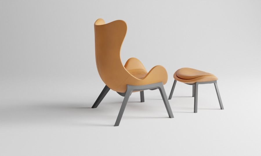 chair and ottoman in tan leather 3D model_6