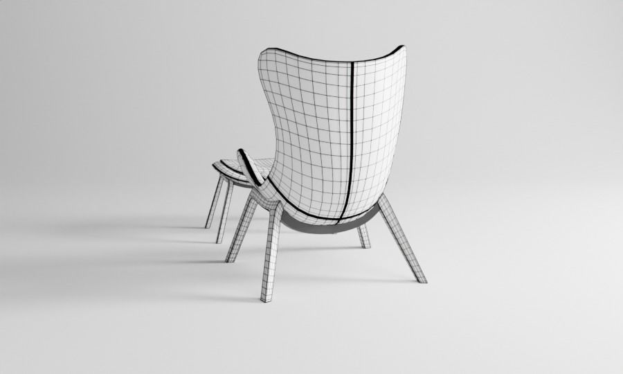 chair and ottoman in tan leather 3D model_16