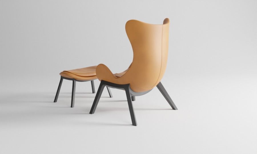 chair and ottoman in tan leather 3D model_3