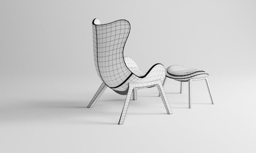 chair and ottoman in tan leather 3D model_12