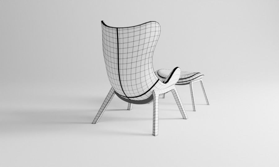 chair and ottoman in tan leather 3D model_15