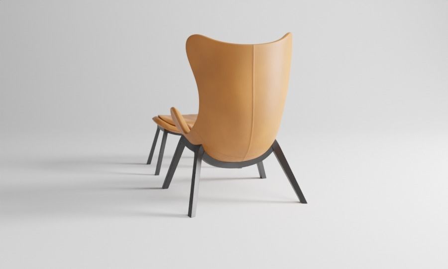 chair and ottoman in tan leather 3D model_4