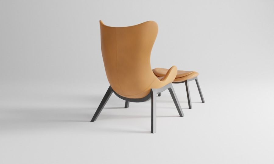 chair and ottoman in tan leather 3D model_5