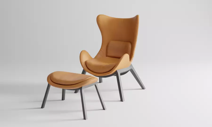 chair and ottoman in tan leather 3D model_0