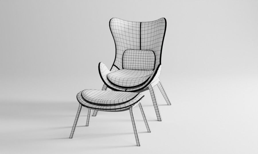 chair and ottoman in tan leather 3D model_9
