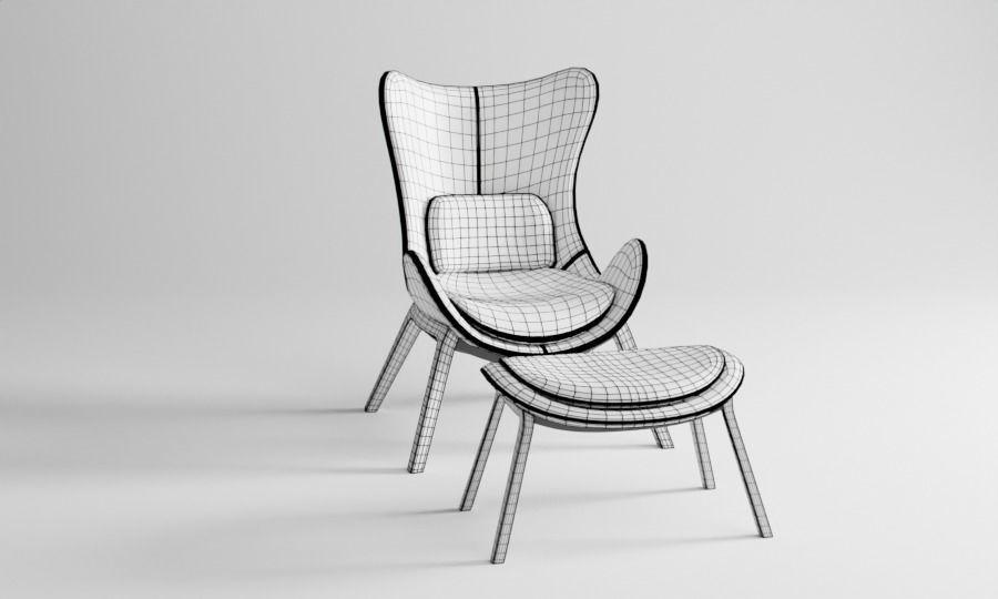 chair and ottoman in tan leather 3D model_8