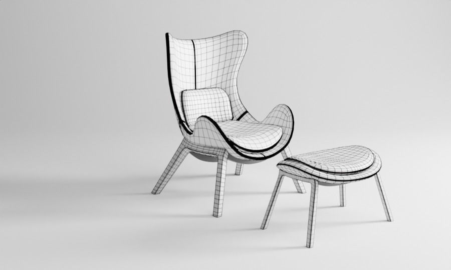 chair and ottoman in tan leather 3D model_14