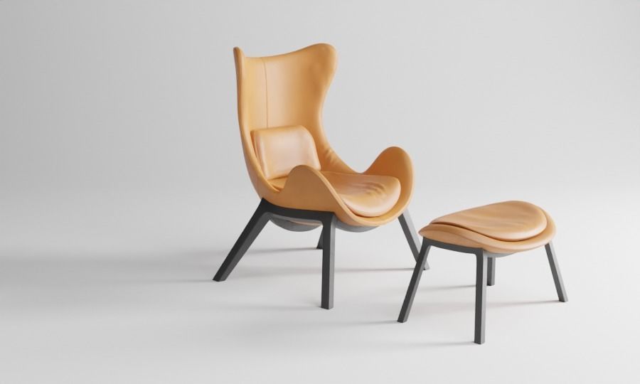 chair and ottoman in tan leather 3D model_7