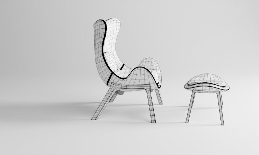 chair and ottoman in tan leather 3D model_13