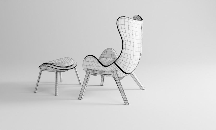 chair and ottoman in tan leather 3D model_17