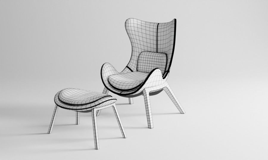 chair and ottoman in tan leather 3D model_10