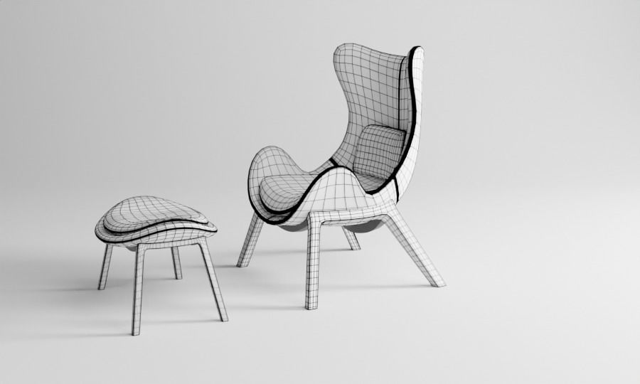 chair and ottoman in tan leather 3D model_11