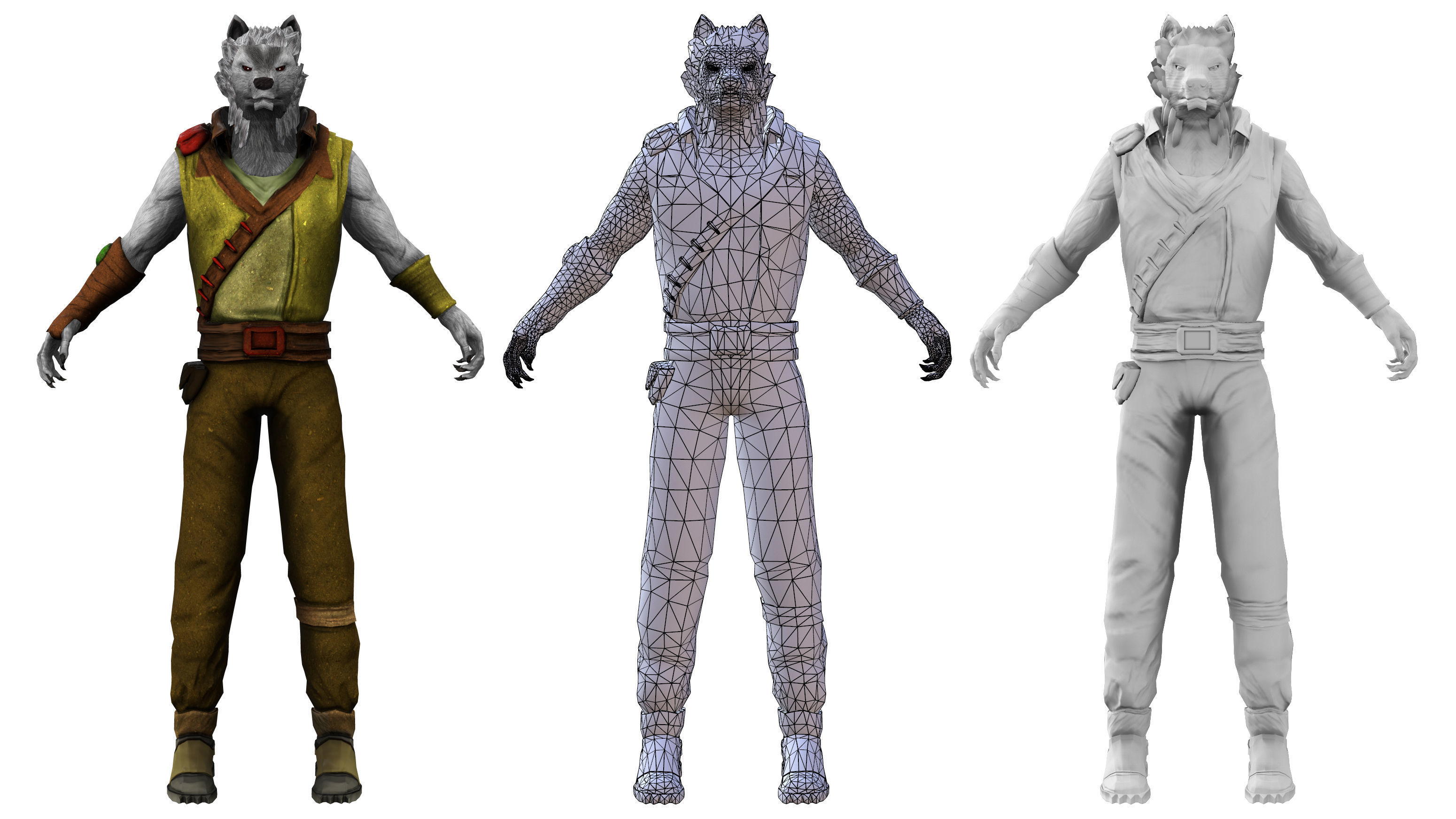 Humansize Rigged Wolf Character Low-poly 3D model_4