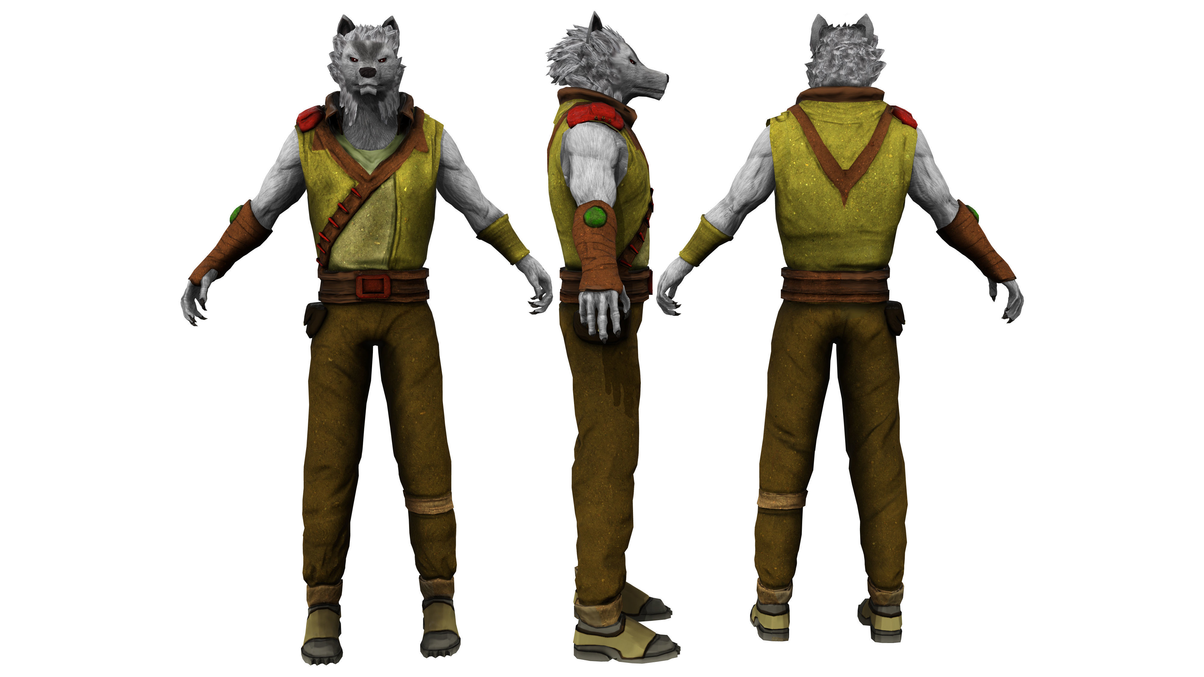 Humansize Rigged Wolf Character Low-poly 3D model_3