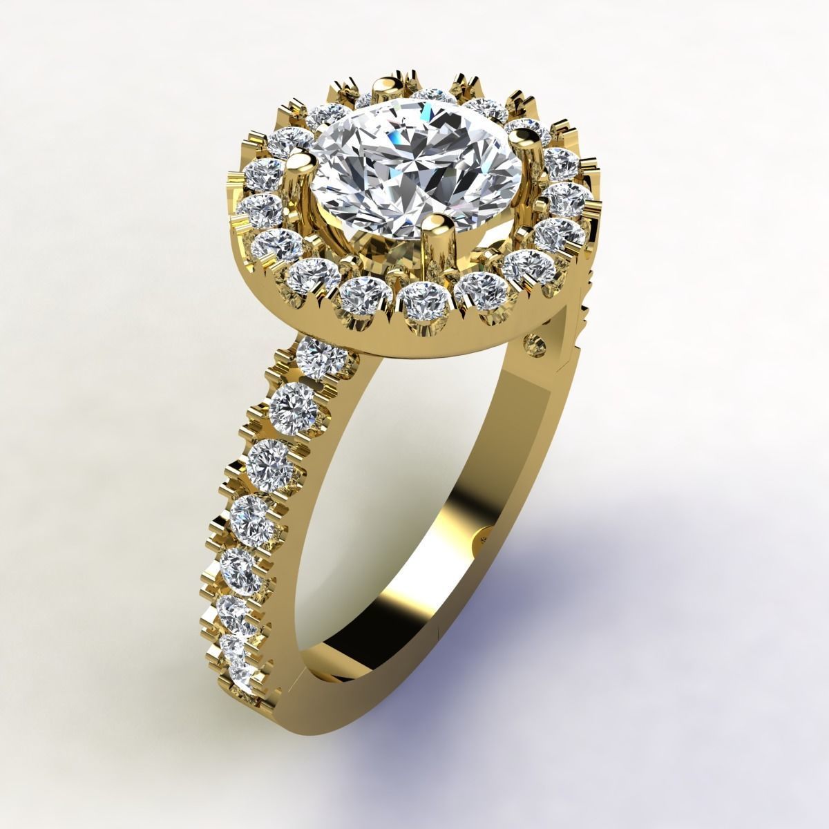 Luxury Halo Diamond Ring 3D print model_1