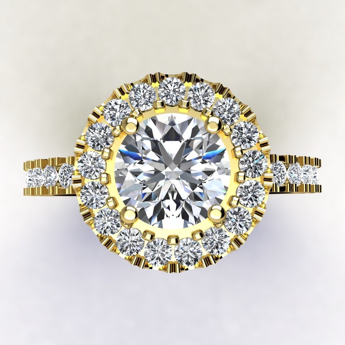 Luxury Halo Diamond Ring 3D print model_7
