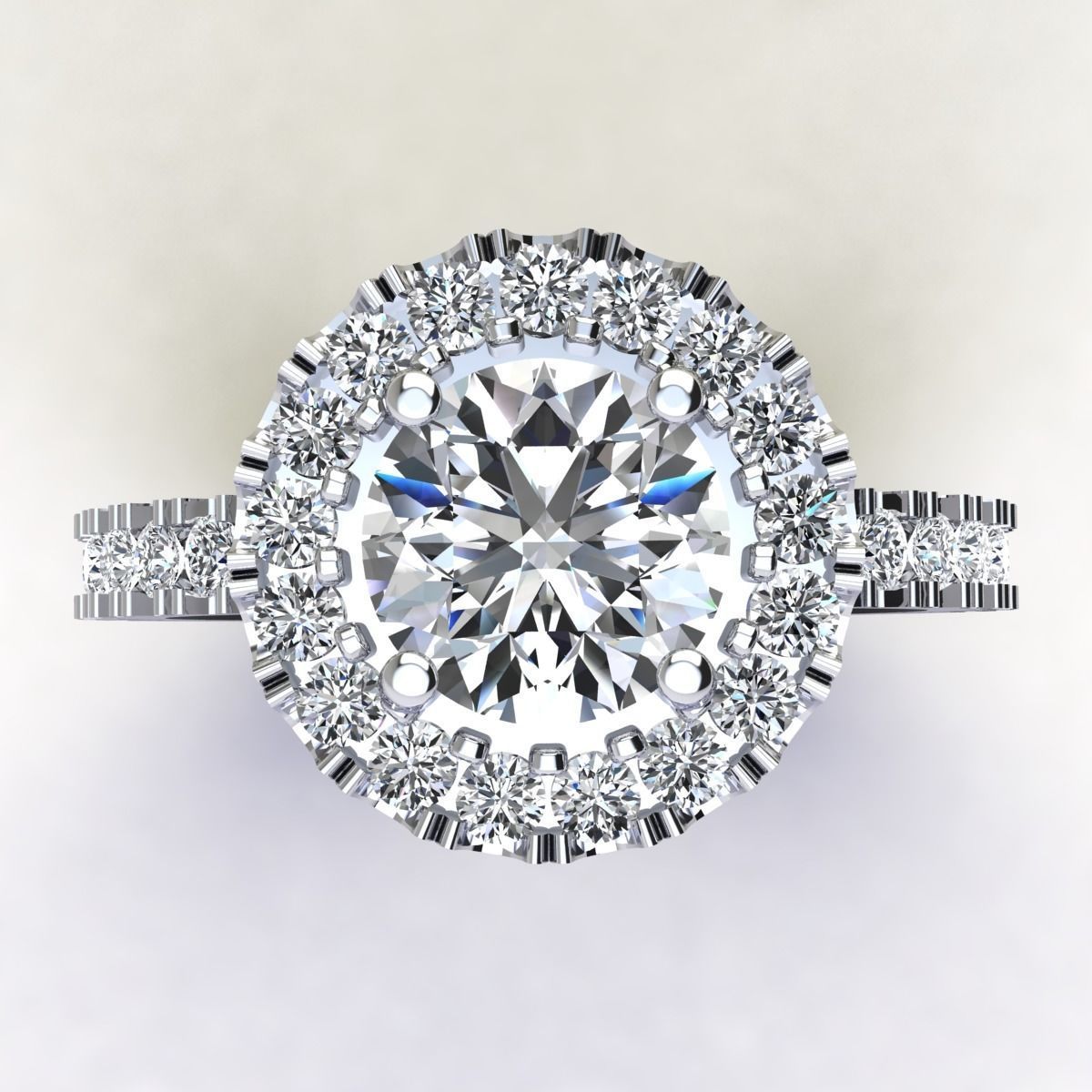 Luxury Halo Diamond Ring 3D print model_9