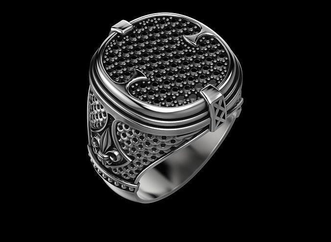 Stylish ring with patterns and diamonds and onyx 516 3D print model