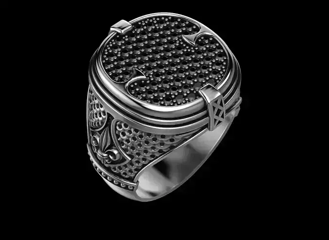 Stylish ring with patterns and diamonds and onyx 516