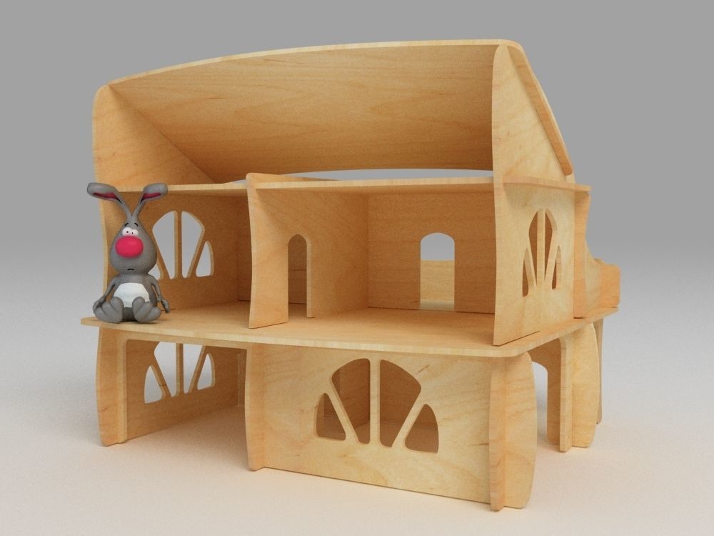 Plywood dollhouse 3D model_1