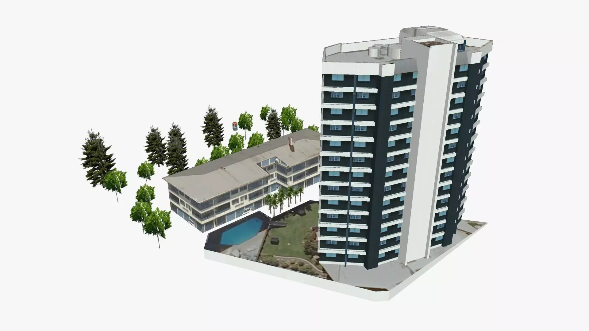 Ocean Park Towers Low-poly 3D model_0