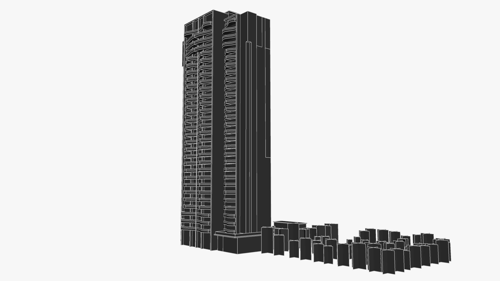 Marina tall building with palm trees Low-poly 3D model_4