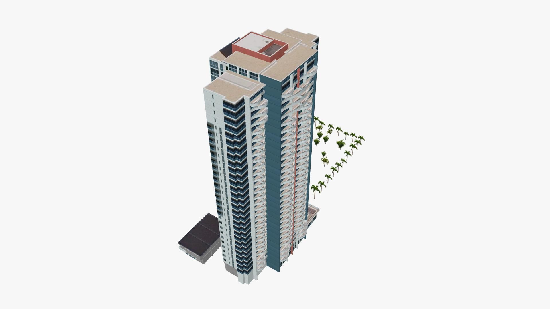Marina tall building with palm trees Low-poly 3D model_3