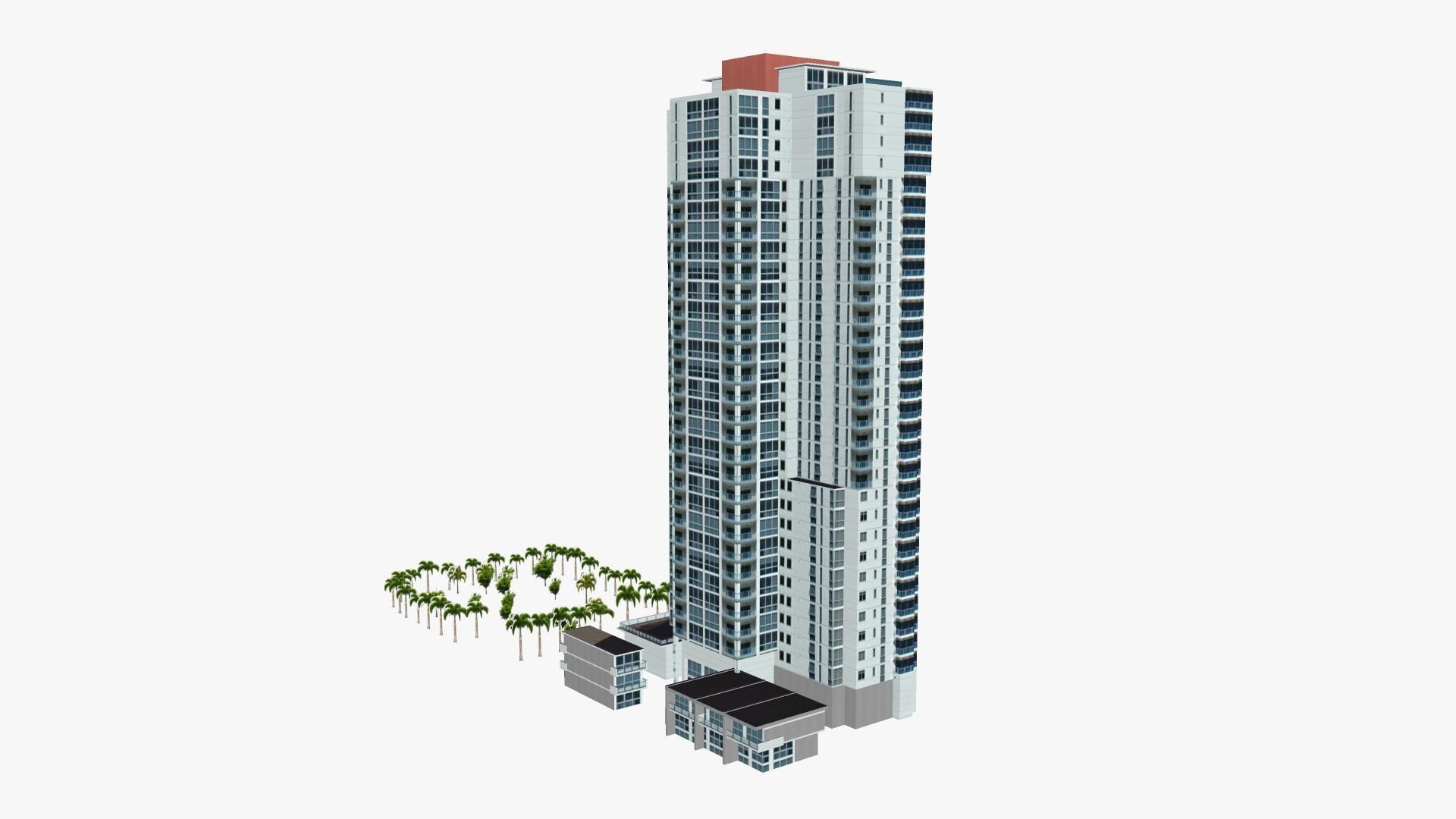 Marina tall building with palm trees Low-poly 3D model_2