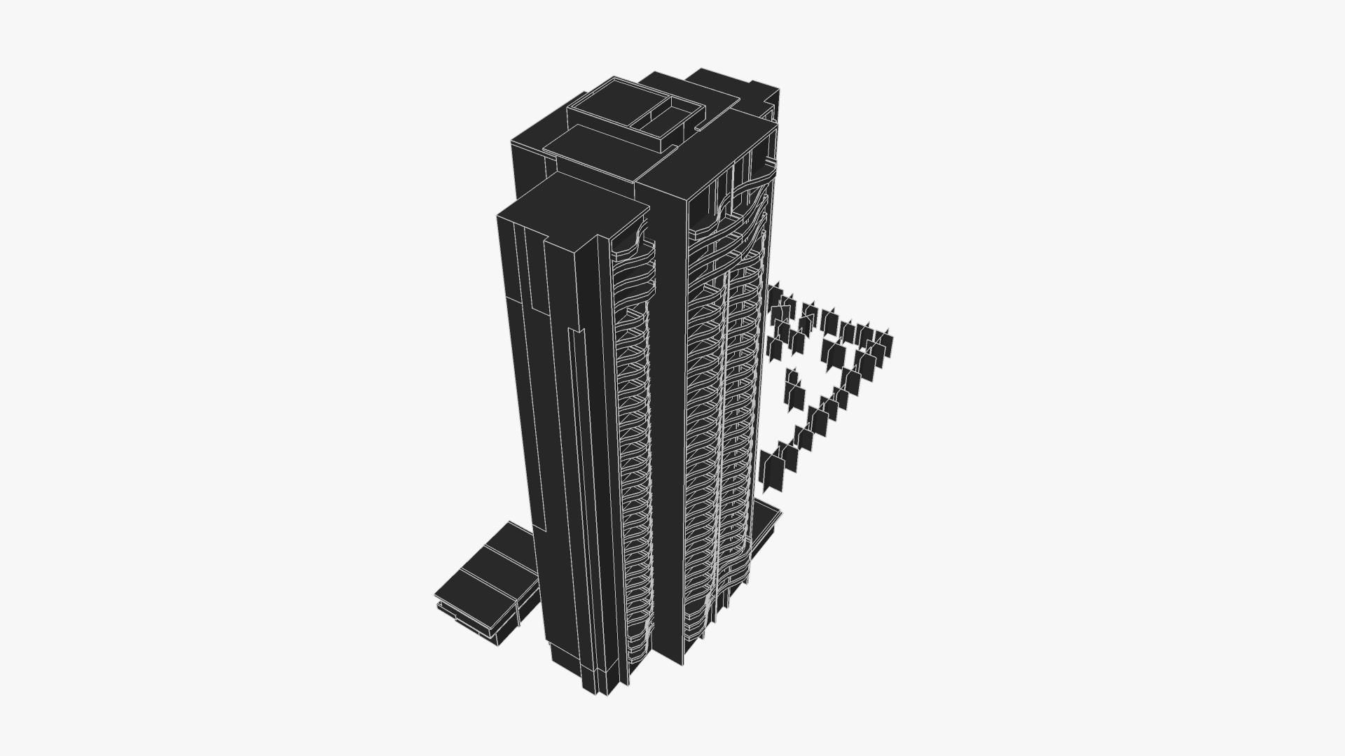 Marina tall building with palm trees Low-poly 3D model_7