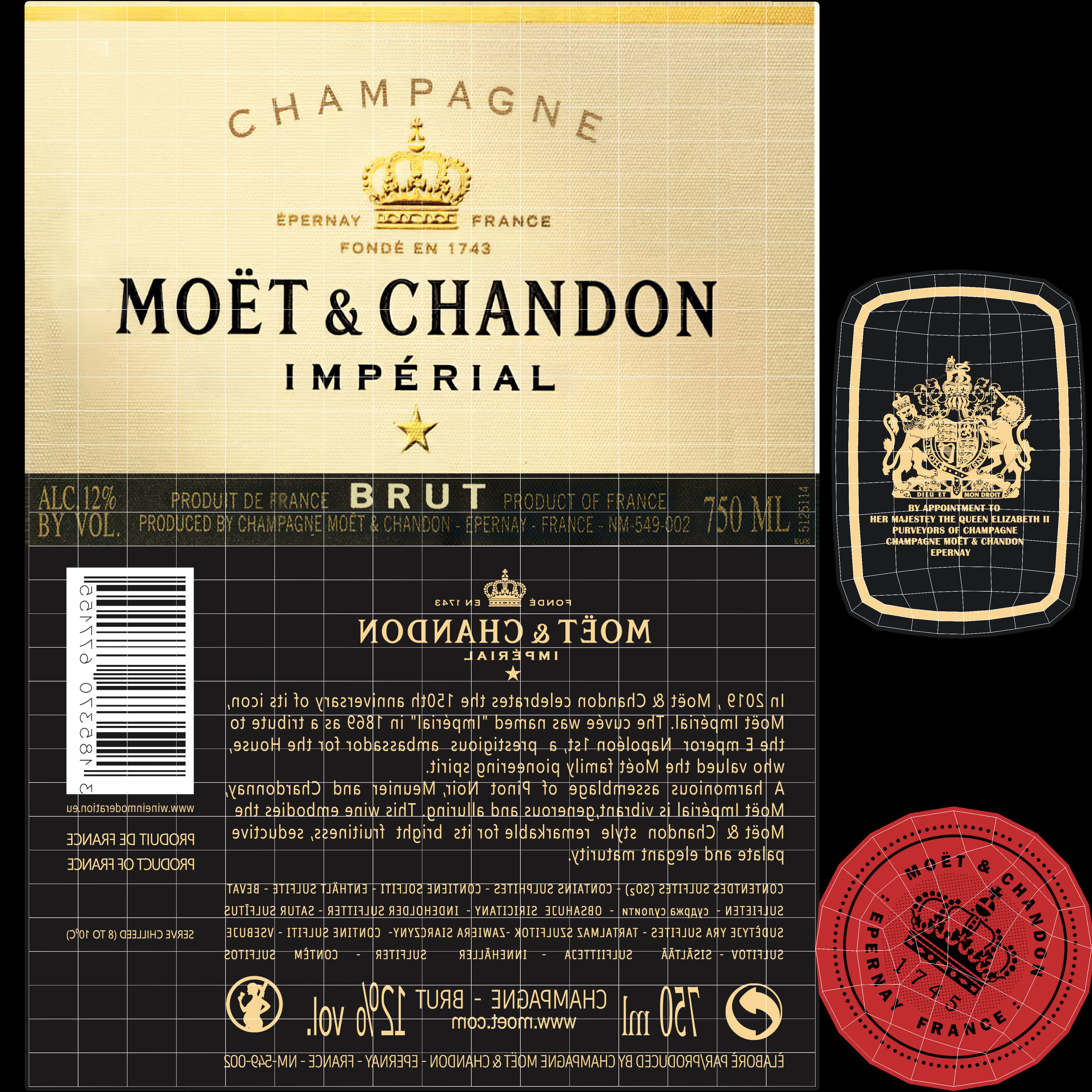 Champagne Moet And Chandon Imperial Brut Champagne Bottle Low-poly 3D model_16