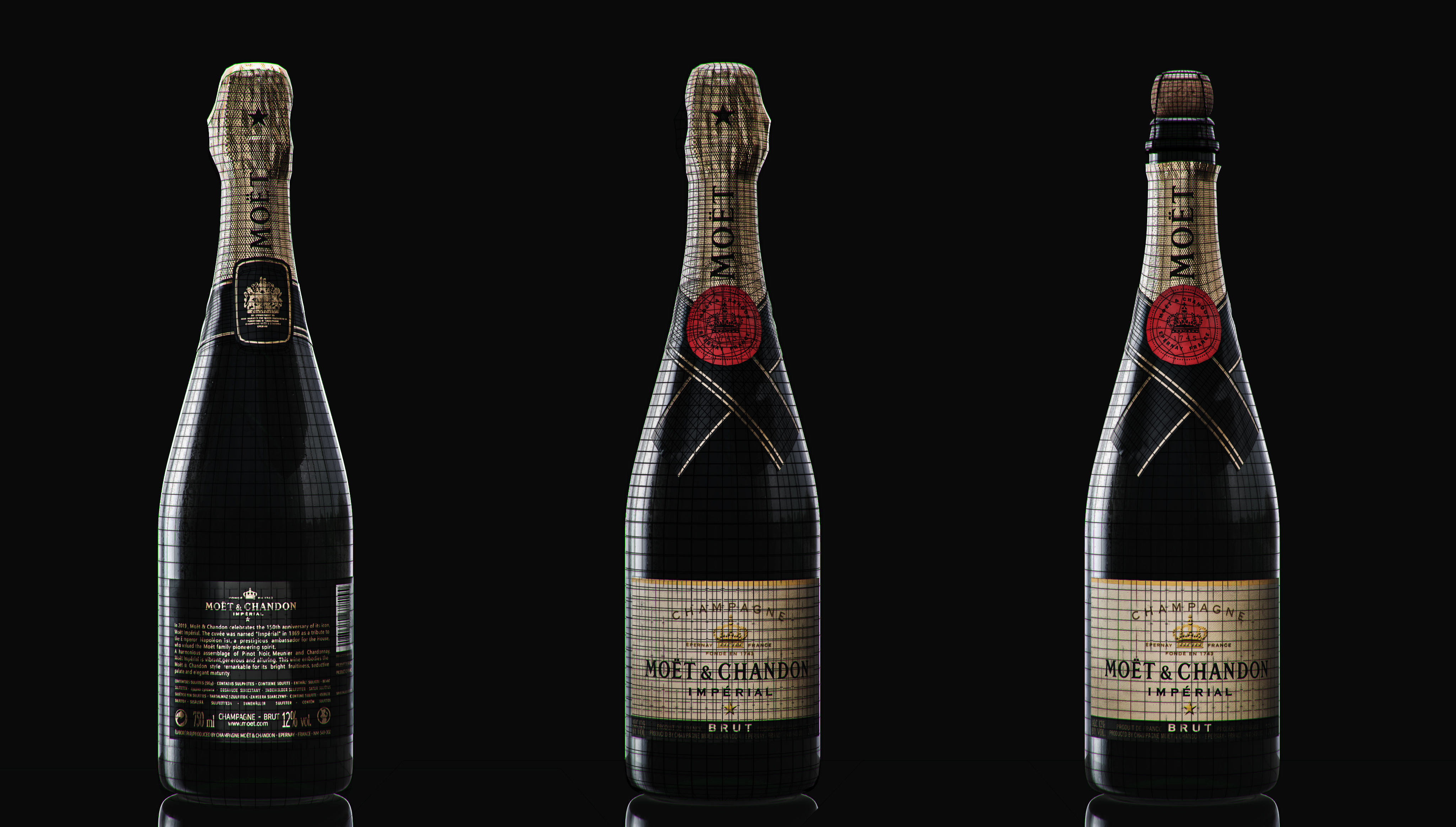 Champagne Moet And Chandon Imperial Brut Champagne Bottle Low-poly 3D model_2