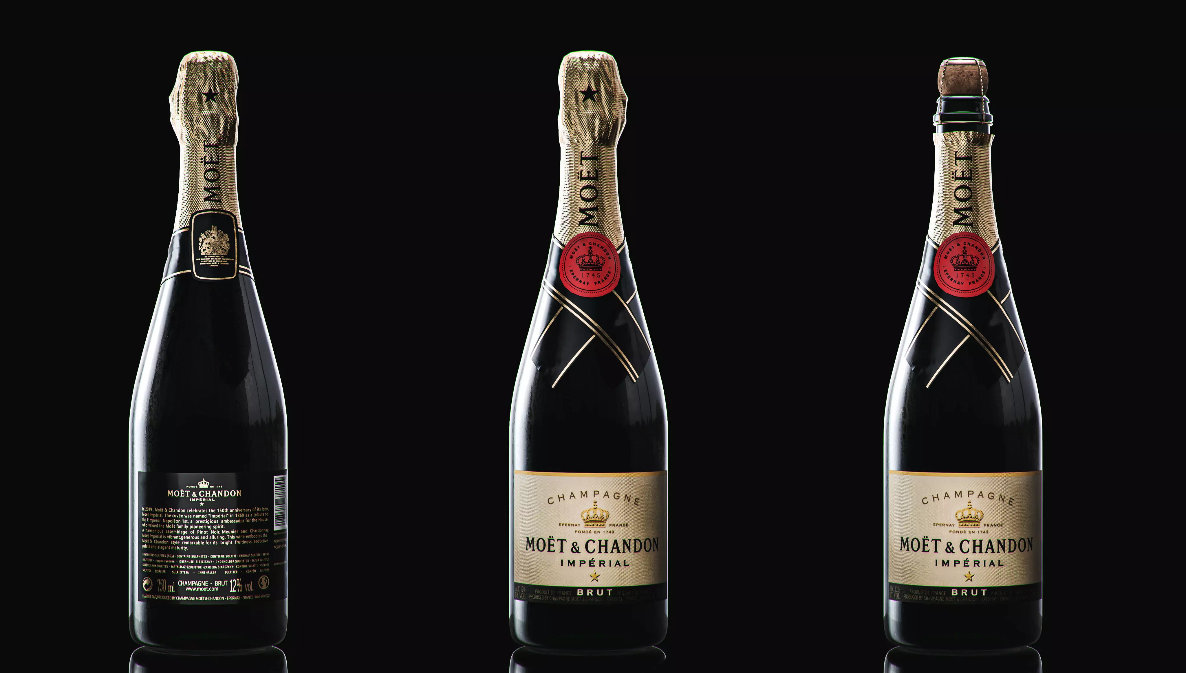 Champagne Moet And Chandon Imperial Brut Champagne Bottle Low-poly 3D model_0